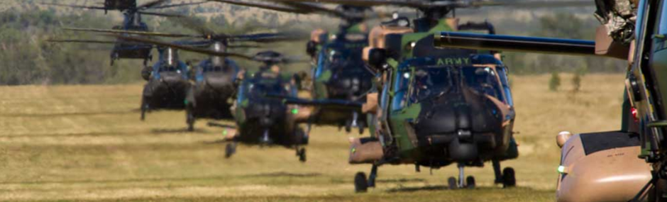 Military helicopters in formation